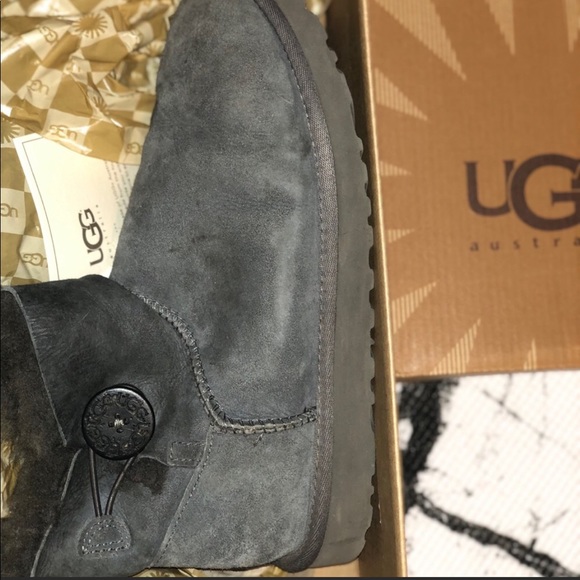 UGG Grey Mini Bailey Boot With Button - Picture 2 of 8